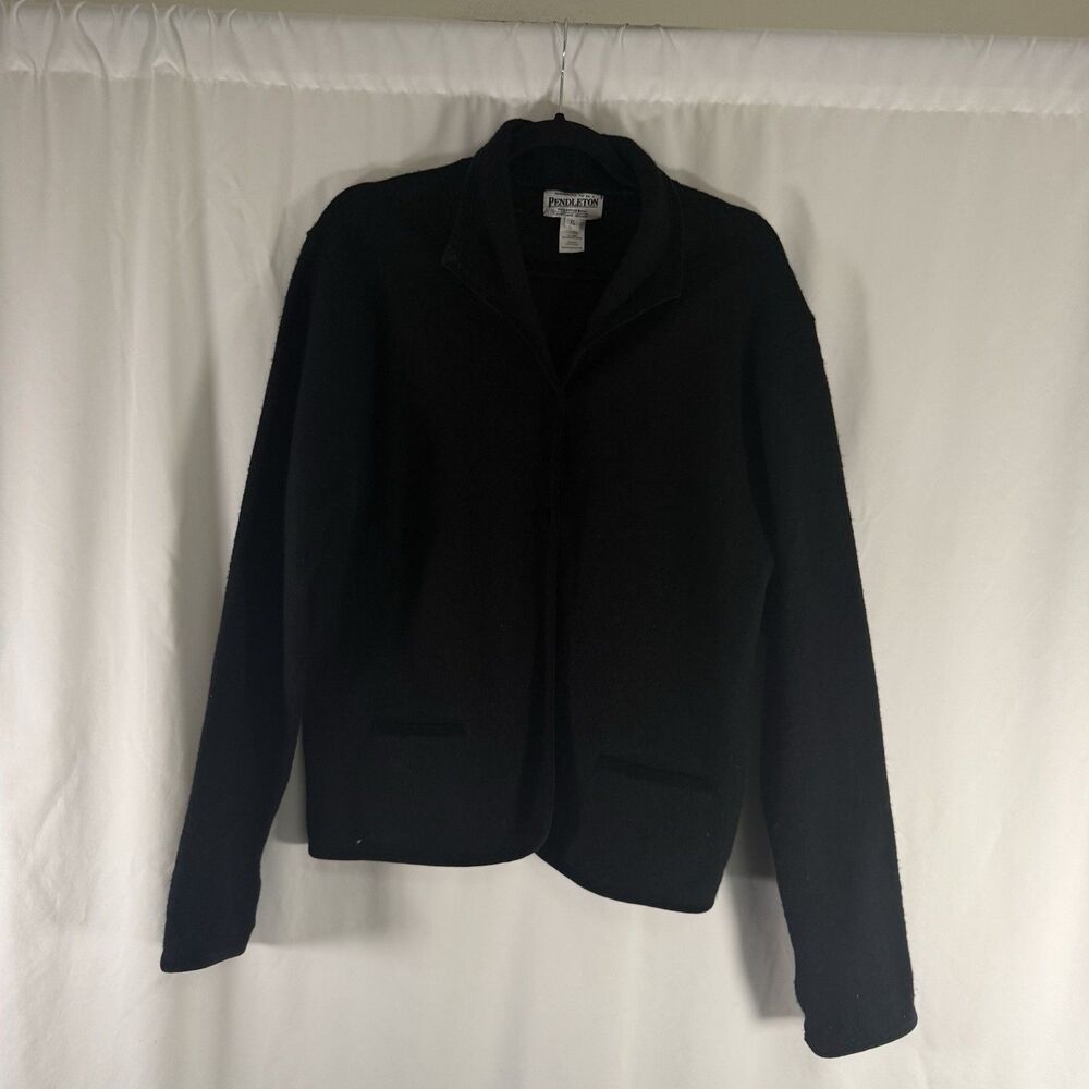 Pendleton Merino Wool Jacket Womens XL Black 2 Button Pockets Virgin Long Sleeve